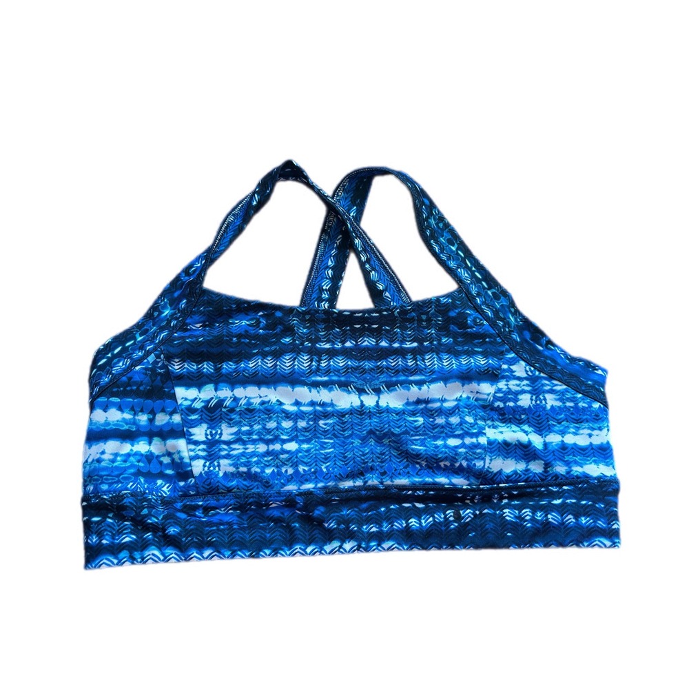 Athletic Works Sports Bra Womens Large 12-14 Blue Ikat Chevron Racerback Strappy